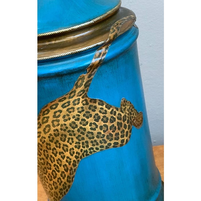 Vintage Blue and Gold Decoupage Leopard Lamp For Sale - Image 12 of 18
