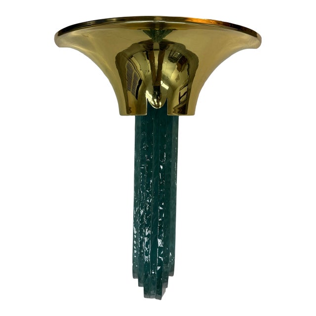 1980s Karl Springer Purcell Brass + Aqua Glass Wall Sconce For Sale