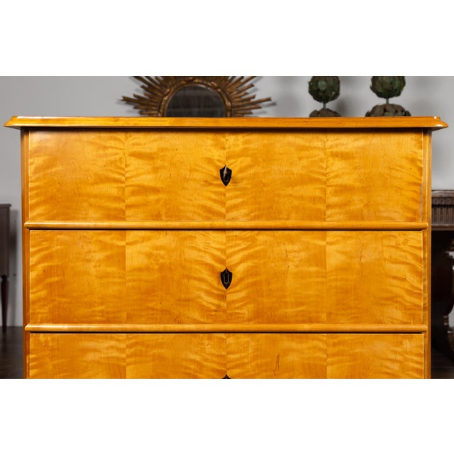 Brown Austrian 1870s Biedermeier Style Four-Drawer Chest with Bookmarked Birch Veneer For Sale - Image 8 of 12