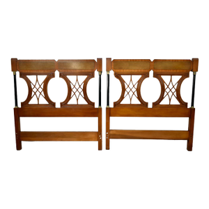 Vintage Pair of Twin Size Regency Inlaid Mahogany Headboards W/Brass Fittings