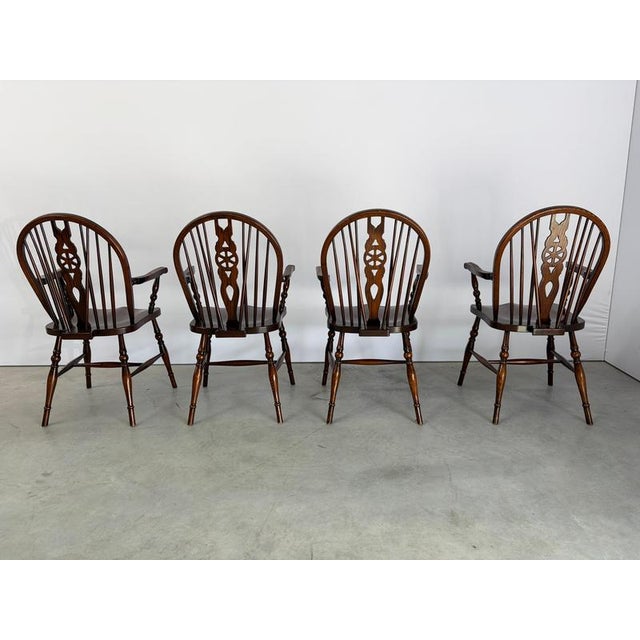 Rustic English Windsor Style Dining Chairs, 1960, Set of 4 For Sale - Image 3 of 11