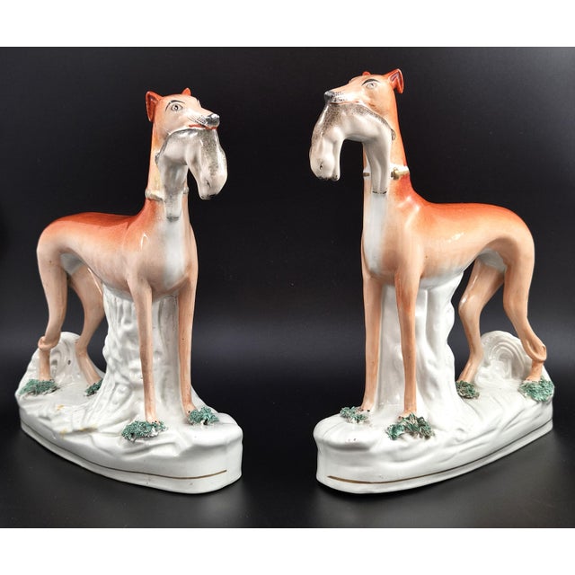 Victorian Porcelain Staffordshire Greyhounds with Hares, England, 1850, Set of 2 For Sale - Image 16 of 16