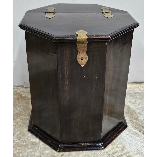 A South East Asian, probable Chinese, octogonal Hardwood Brass Hinged Storage Side Table Cabinet. Workd well as an...