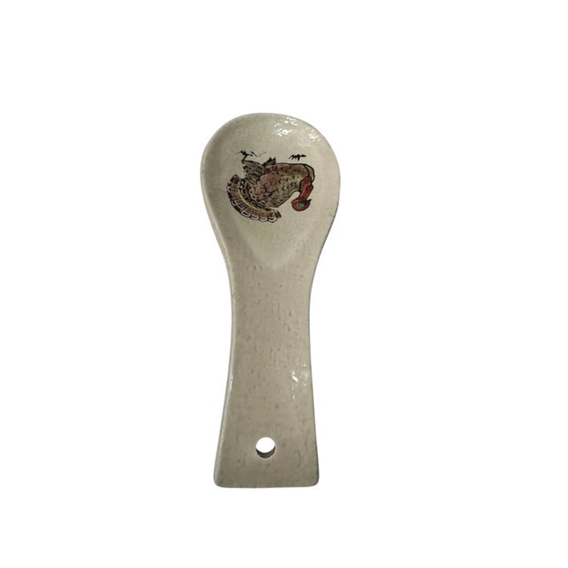Charming vintage spoon rest featuring a hand-painted turkey design, perfect for adding a cozy farmhouse touch to your...