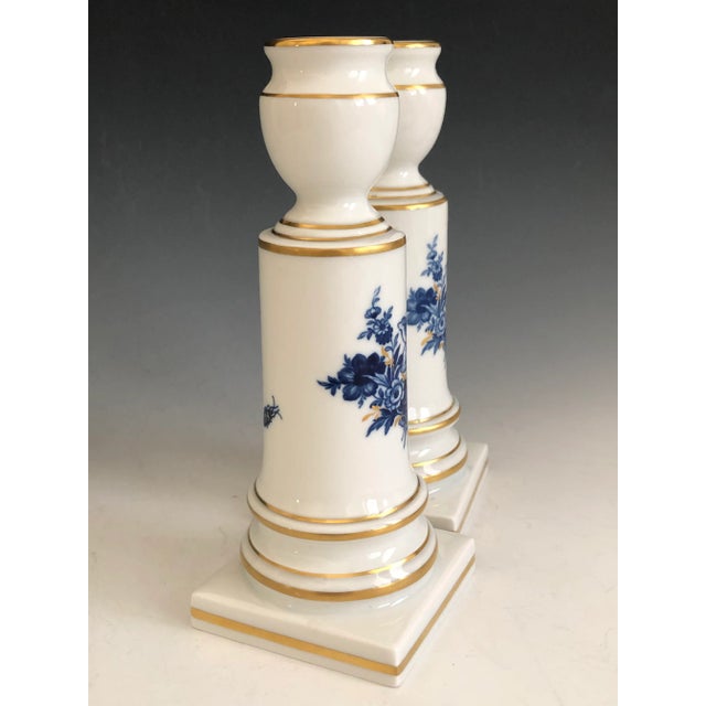 Pair of Meissen Porcelain Aquatinta Candlesticks Flower Insect Decor Gold Accent For Sale In Los Angeles - Image 6 of 11