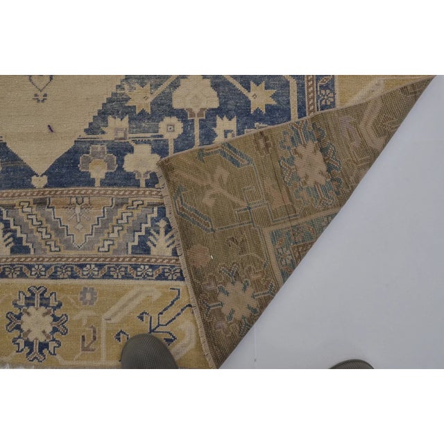 Vintage Turkish Oushak Rug in Creamy Ivory, Indigo Navy & Soft Ochre For Sale - Image 4 of 10