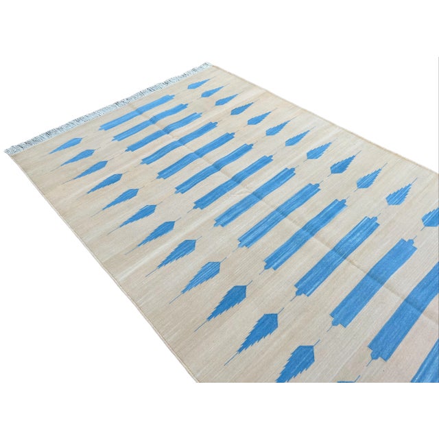 Textile Not Yet Made - Made To Order Handmade Cotton Natural Vegetable Dyed Cream and Sky Blue Striped Rug - 12'x15' For Sale - Image 7 of 11