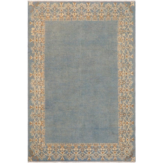 1980s Bohemian Ziegler Blue Beige Hand-Knotted Wool Rug - 9'1'' X 12'4'' For Sale - Image 9 of 9