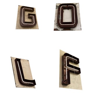 Large Vintage 1930s Neon Marquee Four Letters "G" "O" "L" "F" From Pan American Auditorium - Set of 4 For Sale