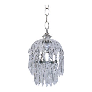 Vintage Crystal Basket Chandelier With Chrome Frame & Spear Prisms For Sale