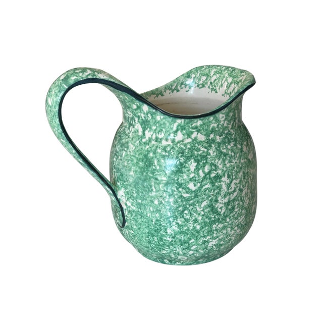 Vintage Stangl Pottery Green & White Spongeware Pitcher – Town & Country Collection, Hand-Painted, Made in USA Add...
