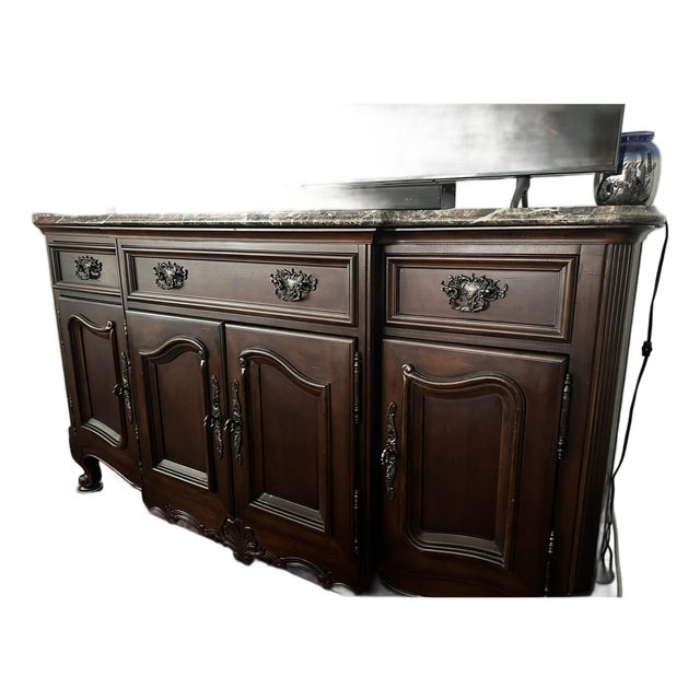 Bernhardt Vintage Neo-Traditional Mahogany Buffet Sideboard / Credenza With Marble Top For Sale