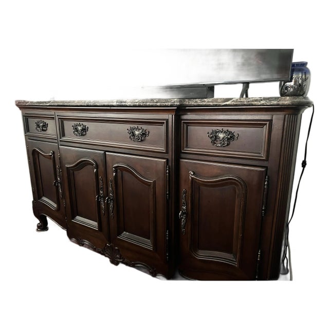 Vintage Bernhardt French Provincial Marble Top Sideboard Credenza Buffet For Sale