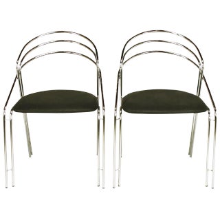 Italian Postmodern Chrome and Black Side Chairs - a Pair For Sale