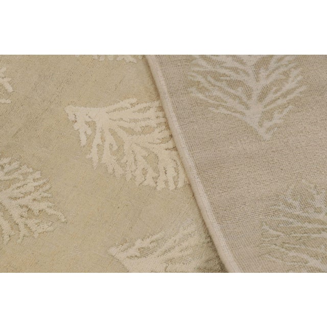 Beige Rug & Kilim’s Square Block Print Rug With Beige and Gold Leaf Florals For Sale - Image 8 of 10