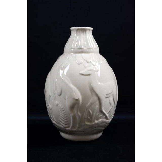 Art Deco White Glazed Earthenware Vase with Relief Decor by Fantaisie de Charles Catteau for Boch Frères La Louvière Keramis, 1920s For Sale - Image 6 of 13