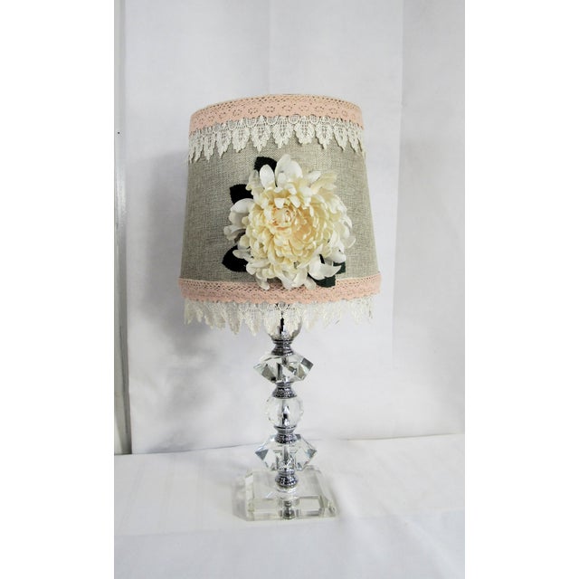 Transparent Vintage Glass Ball Lamp + Shabby Chic Shade For Sale - Image 8 of 15
