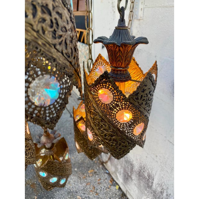 50s Jeweled Filigree Moroccan Inspired Chandelier For Sale - Image 10 of 12