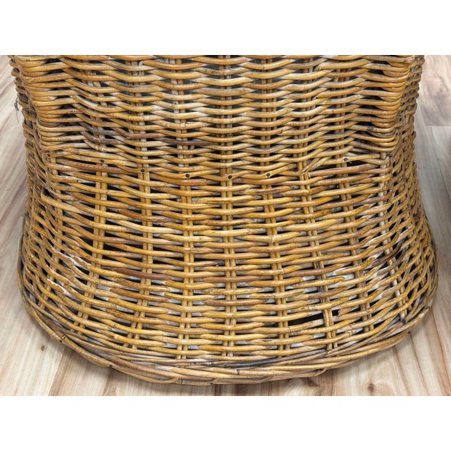 Vintage Braided Wicker Club Chair Pair With Ottoman For Sale - Image 16 of 16