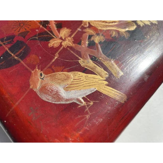 Japanese Hand-Painted and Lacquered Wooden Lidded Box, 1900s For Sale - Image 4 of 9