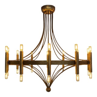 Italian Twelve-Light Bronze Chandelier, Mid-Century Modern, Circa 1970s For Sale