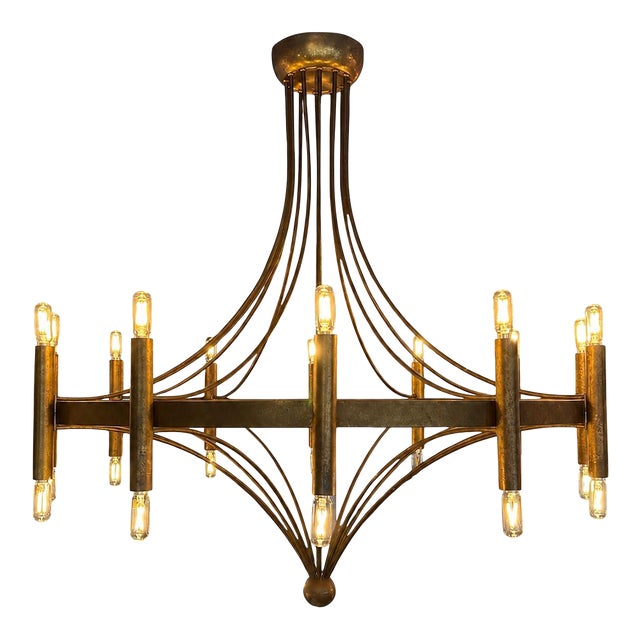 Italian Twelve-Light Bronze Chandelier, Mid-Century Modern, Circa 1970s For Sale