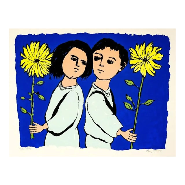 1960s Frank Kleinholz Yellow Flowers Serigraph For Sale