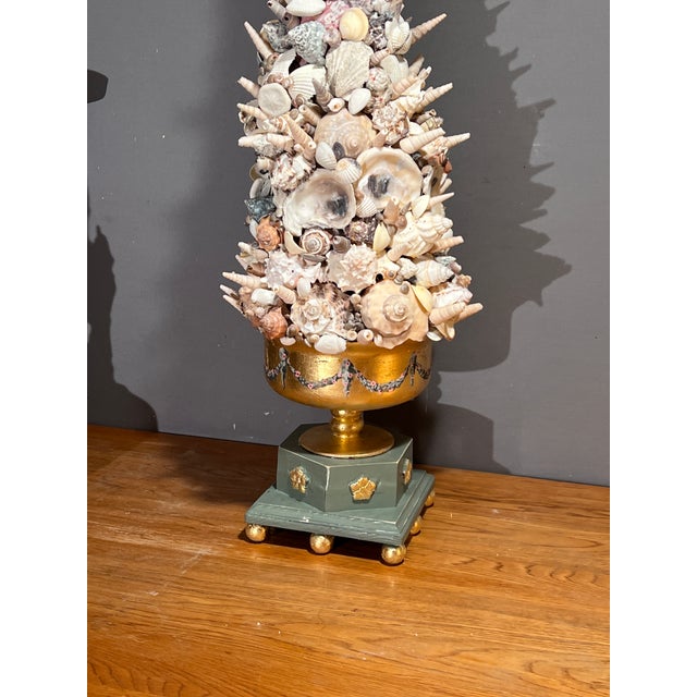 Vintage Italian Large Grotto Style Seashell & Rock Crystal Topiary on the Gilt Stand For Sale - Image 4 of 11