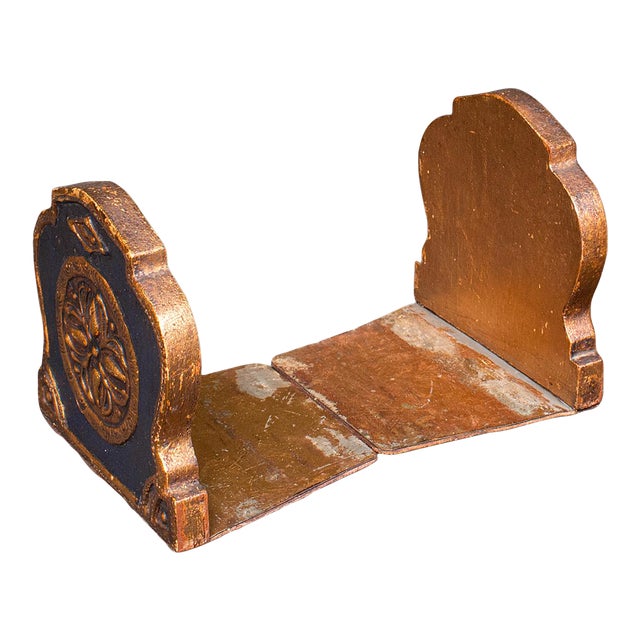 Pair of Small Vintage Baroque Revival Bookends, Italian, Giltwood, Book Rest For Sale