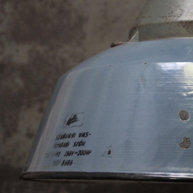1950s Vintage Industrial Grey Enamel and Cast Iron Pendant Lamp For Sale - Image 5 of 8
