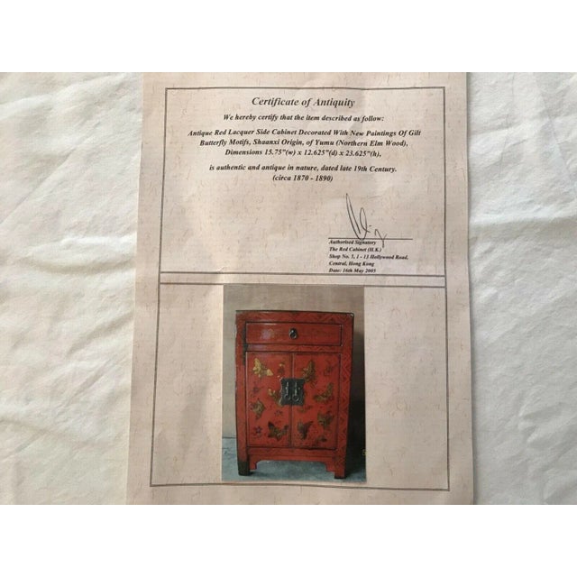 Antique Chinese Red Lacquer Side Chest With Gilt Butterfly Motif For Sale - Image 9 of 10