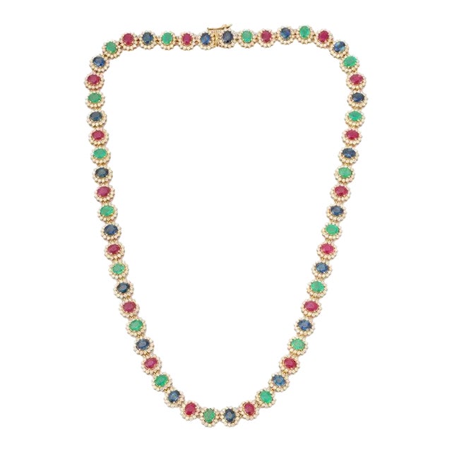 Certified Precious Gemstone Wedding Necklace With Diamonds in 18k Yellow Gold For Sale - Image 4 of 16