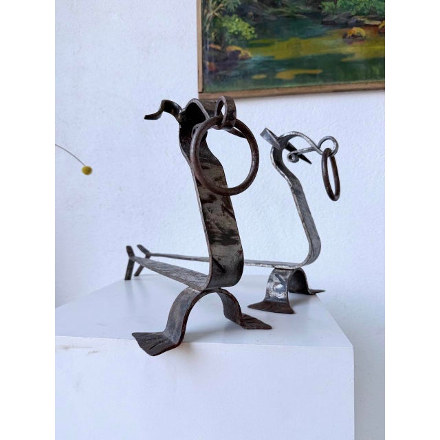 Zoomorphic Metal Dog Andirons, 1950s, Set of 2 For Sale - Image 17 of 18