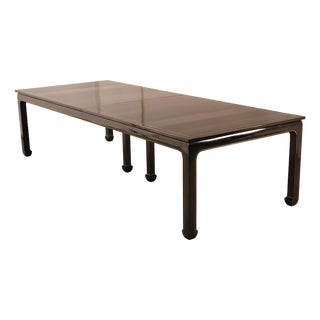 Custom Black Lacquered 12 Foot Extendable Dining Table With Gold Line Inlay For Sale