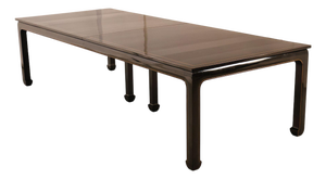Custom Black Lacquered 12 Foot Extendable Dining Table With Gold Line Inlay