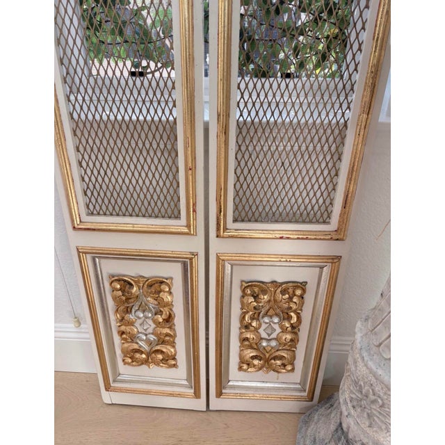 Set of 4 Vintage European Style Gilt Architectural Panels With Metal Mesh For Sale - Image 4 of 10