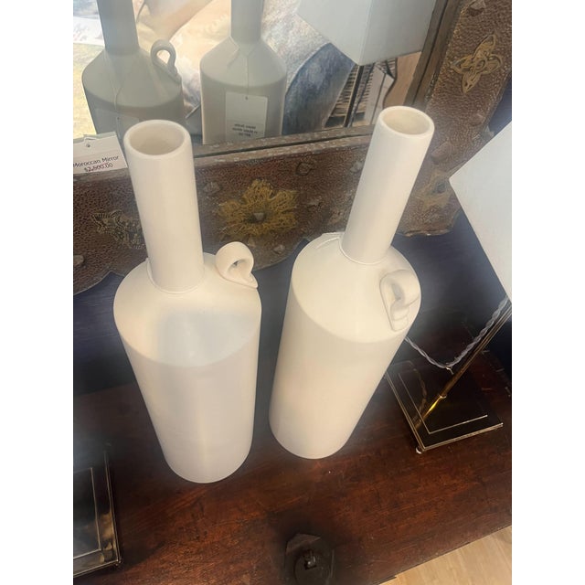 Global Views Set of 2 Metro Vases in Matte White Finish.