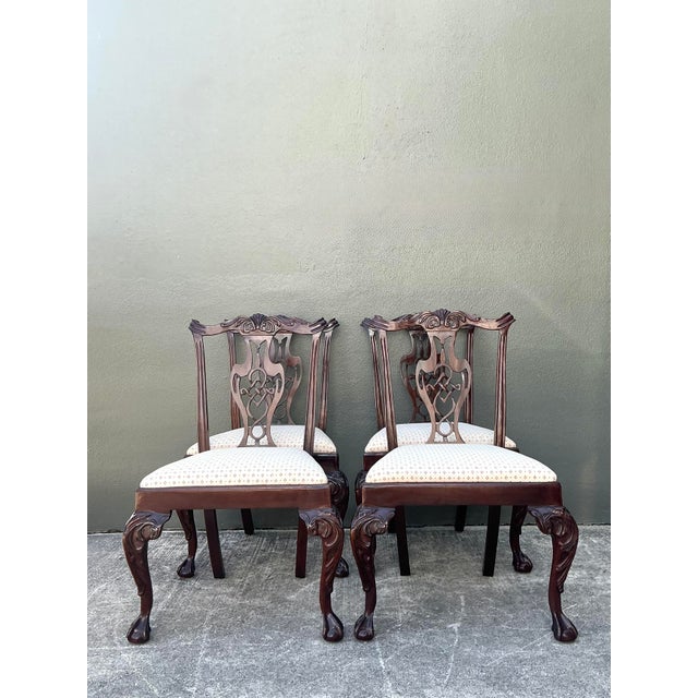 Late 20th Century Vintage Carved Mahogany Chippendale Dining Chairs - Set of 4 For Sale - Image 5 of 12