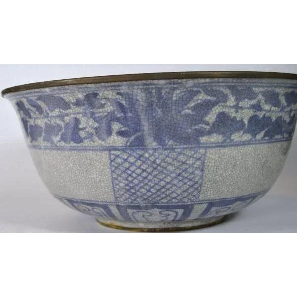 Blue and White Porcelain Wash Basin For Sale - Image 4 of 10