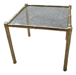 Small Italian Brass Faux Bamboo and Glass Coffee Table, 1970s