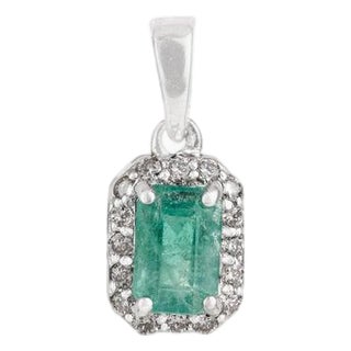 Art Deco Inspired Radiant Emerald Halo Pendant in 925 Silver for Mothers Day Gift For Sale