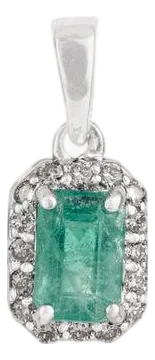 Art Deco Inspired Radiant Emerald Halo Pendant in 925 Silver for Mothers Day Gift