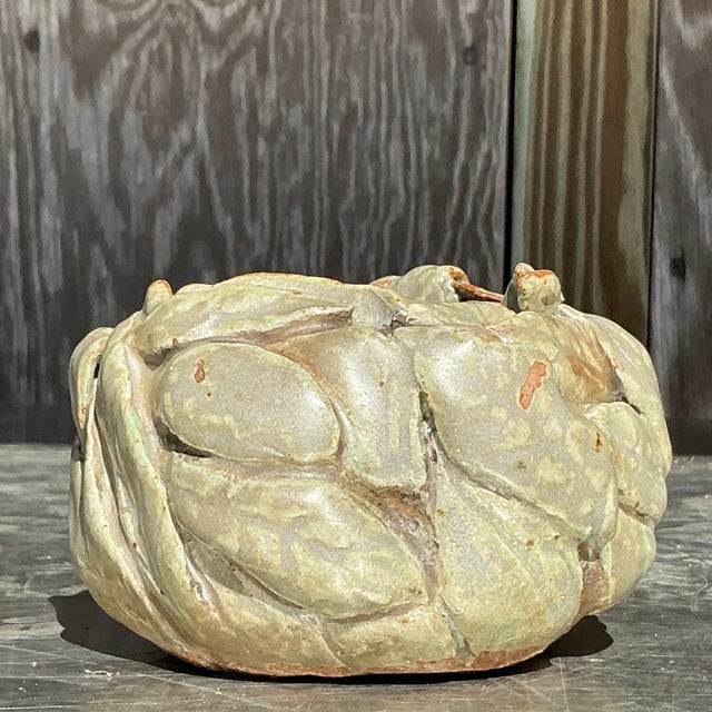 Late 20th Century Vintage Boho Studio Pottery Leaves Bowl For Sale - Image 5 of 8