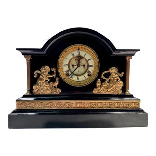 Antique Ansonia Black Mantel Clock “Verona” Model With Open Escapement For Sale