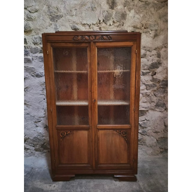 Brown Vintage Art Deco French Beech Display Cabinet with Glass Door, 1930 For Sale - Image 8 of 16