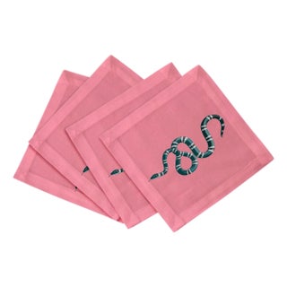 Serpent Cotton Sateen Cocktail Napkins in Pink, Set of 4 For Sale