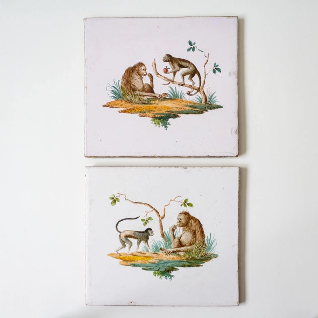 Two 19th Century Majolica Tin Glazed Hand Painted Monkey Tiles For Sale - Image 11 of 11