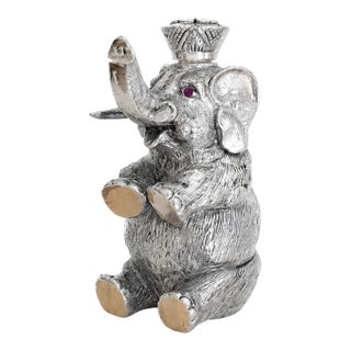 Antique Silver Elephant Figurine With Ruby Eyes Silver Perfume Bottle For Sale
