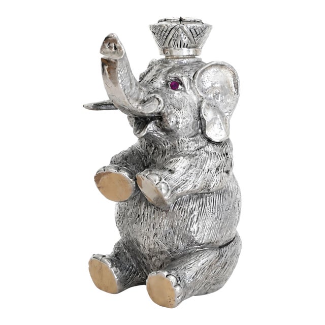 Antique Silver Elephant Figurine With Ruby Eyes Silver Perfume Bottle For Sale