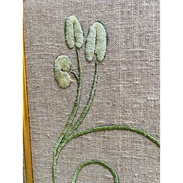 1910s Framed Antique Art Nouveau Silk Floral Embroidery on Linen For Sale - Image 6 of 10